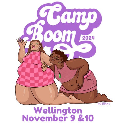 The Camp Boom logo featuring two fat babes