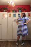 Fat babes in blue & white striped raglan sleeve plus size dresses