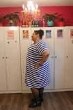 Fat babes in blue & white striped raglan sleeve plus size dresses