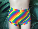 Rainbow-striped boy leg plus size briefs displayed on a mannequin, cotton briefs plussize underwear