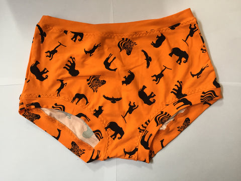 Orange boy-leg plus size briefs with pictures of animals,, cotton briefs plussize underwear