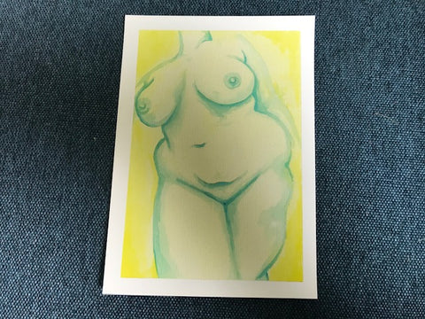 Postcard - yellow & turquoise nude