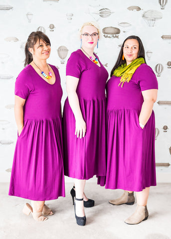 three babes in all cotton plus-size dress in purple